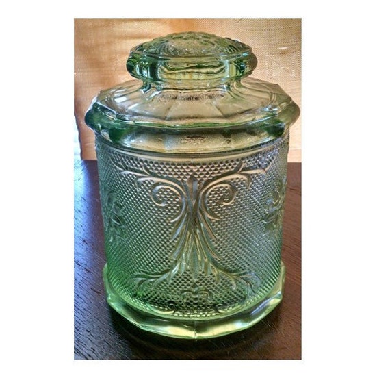 Green Glass Canister 8 Princess House Mid Century by Times3Vintage