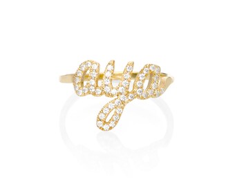 Personalized diamond ring - diamond name ring - Gold name ring - Pave diamond ring - Name ring - White diamond ring - baby name ring