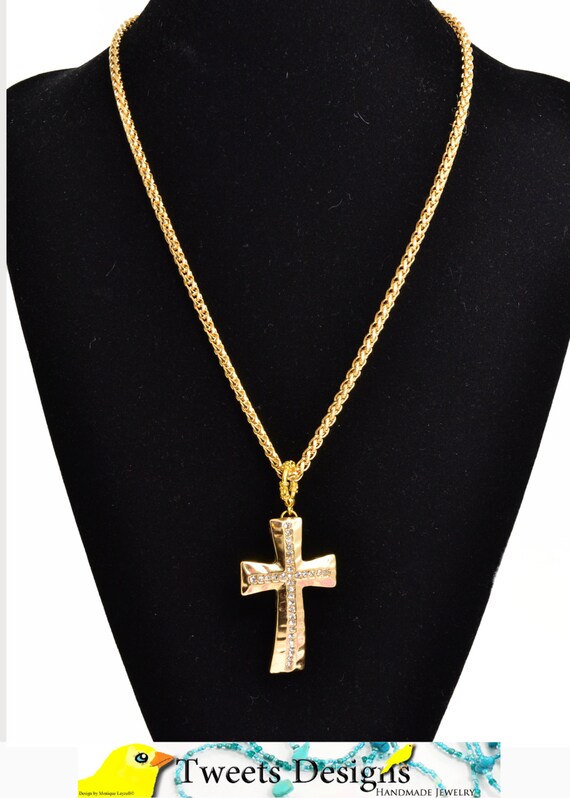 Holy Cross Pendant 20 inch long Gold tone chain by TweetsDesigns