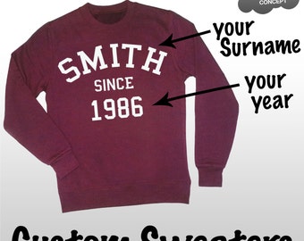 Custom Sweatshirt Personalised Jumper Sweater Pullover Your Name Varsity College Top Shirt