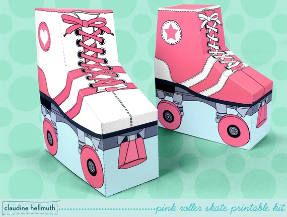 pink roller skates - favor boxes fit gift cards, candy, cookies and more party printable PDF kit - INSTANT download Il_570xn
