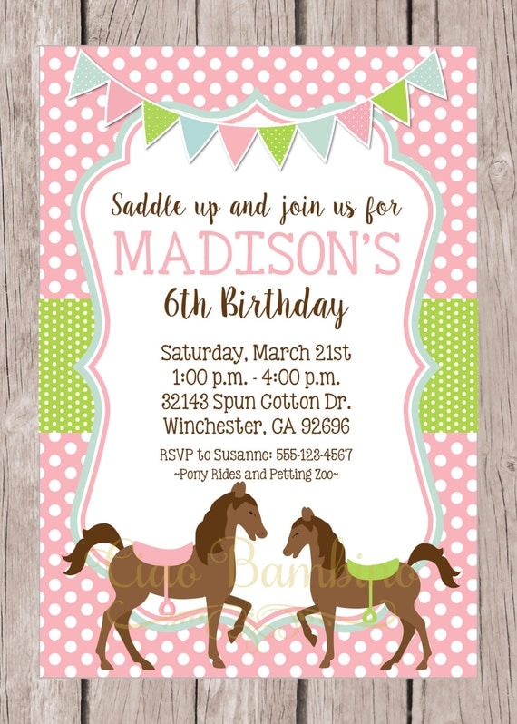 Pony Invitations Birthday Party 1