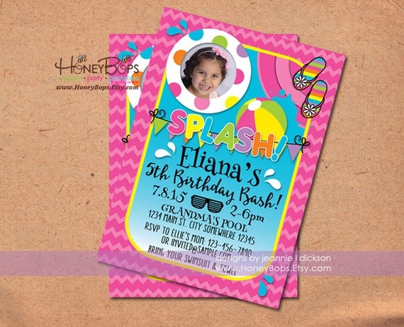 Summer Pool Party Invitation Birthday Splish Splash - Personalized Digital File Il_570xn