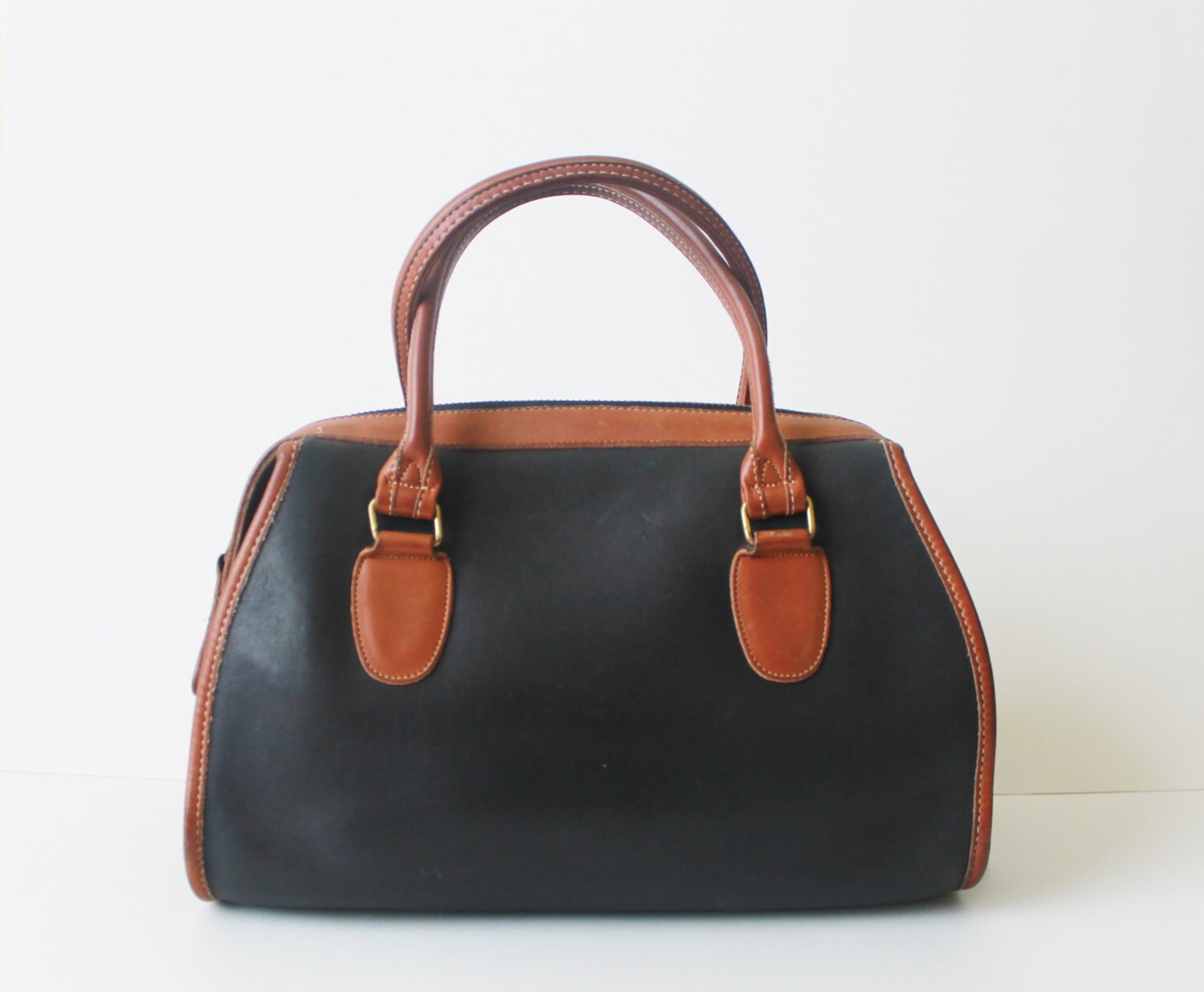 Vintage Black Leather COACH Doctor Satchel Barrel Handbag