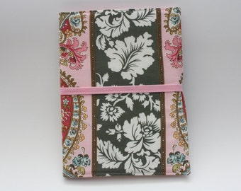 Notepad Organizer - Army Green and Pink Paisley Fabric (Notepad Included)