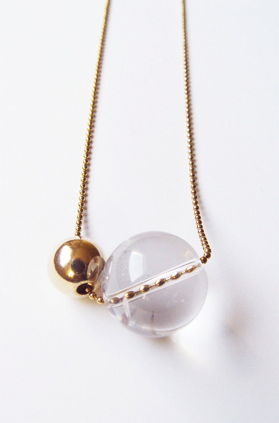 SALE Double Crystal Ball Necklace Gold F OOAK by friedasophie