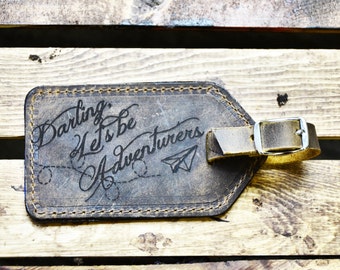 Leather luggage tag, Traveler Gifts, Leather Travel Gift, Wanderlust, Gifts for Grads, 3rd anniversary wedding leather gifts - IN STOCK