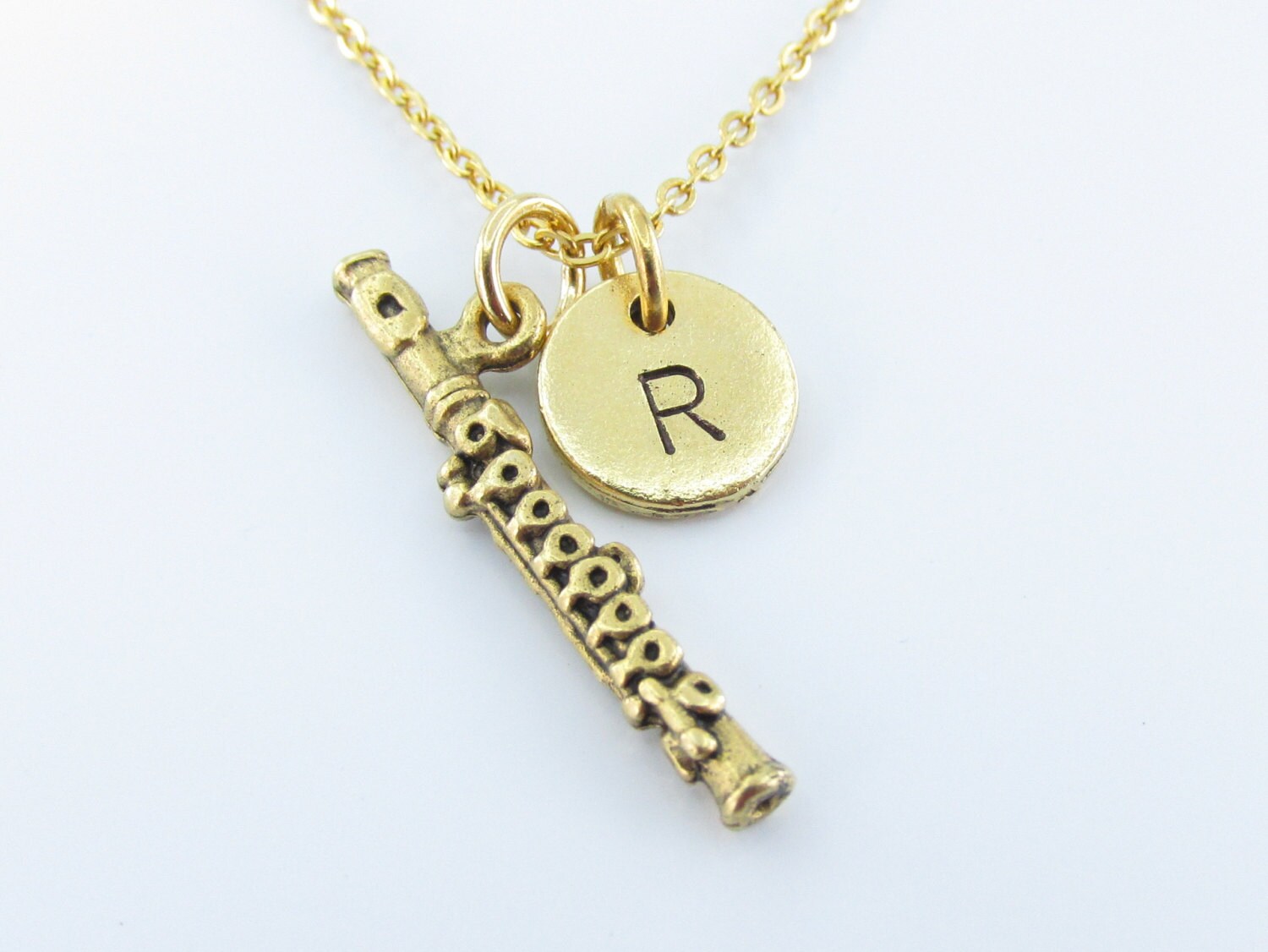 Flute Necklace Flute Charm Initial Necklace Music