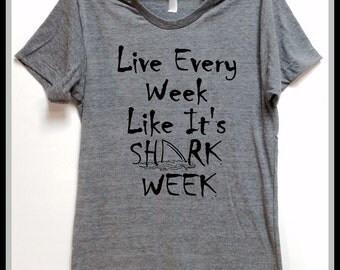 Live Every Week Like It's SHARK week! Unisex heather Gray tri blend T shirt . fun clothing. Shark Week. Jaws. Shark lover. Ocean