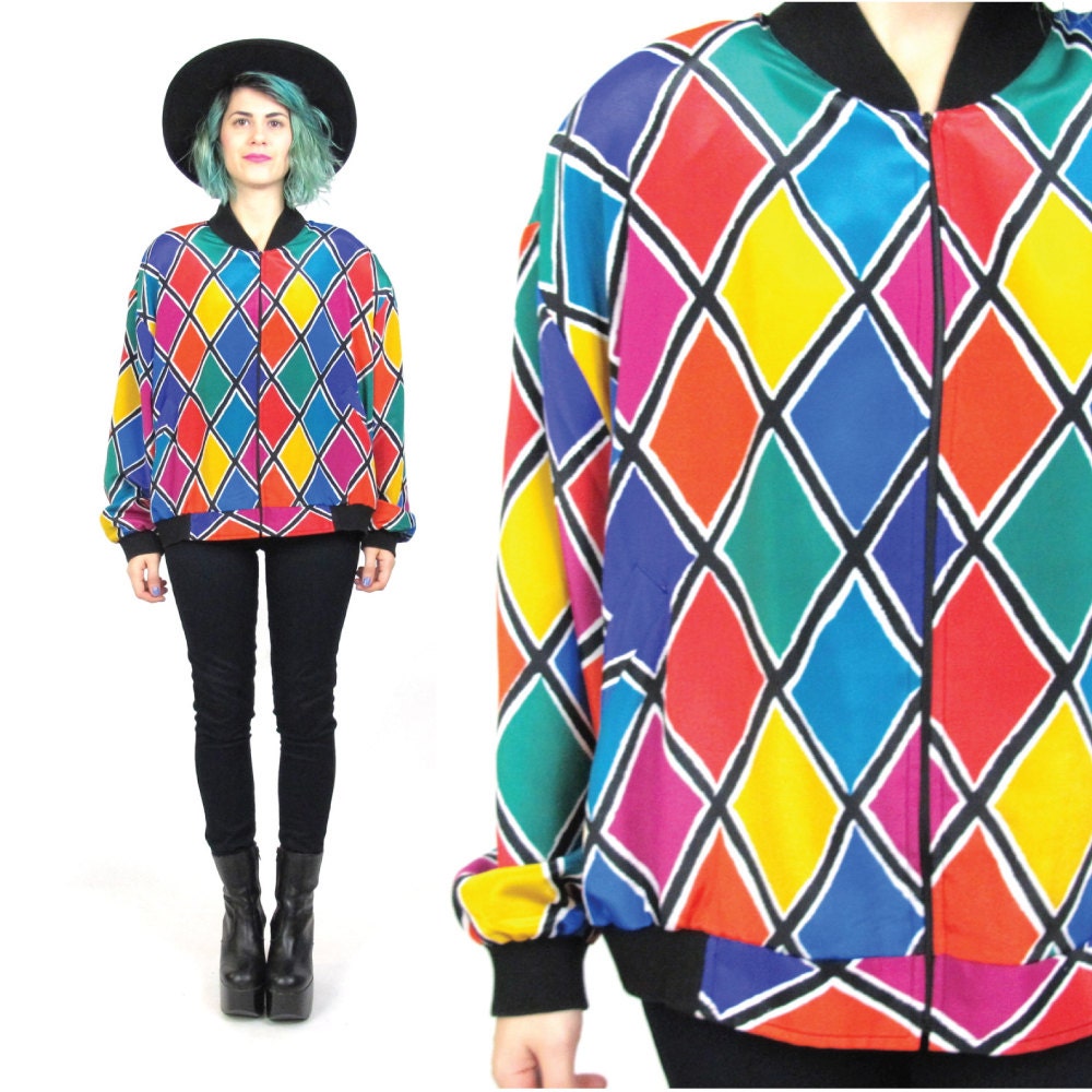 80s 90s Bomber Jacket Colorful Abstract Print bomber Jacket
