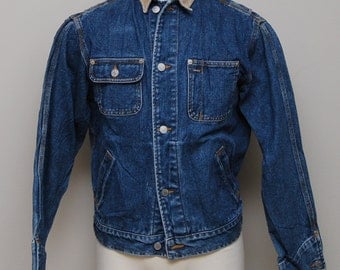 Vintage men's blue jean jacket with corduroy collar / blue jean jacket / Ralph Lauren