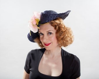 Vintage 1940s Straw Hat - Big Brim Leslie James - 1950s Fashions