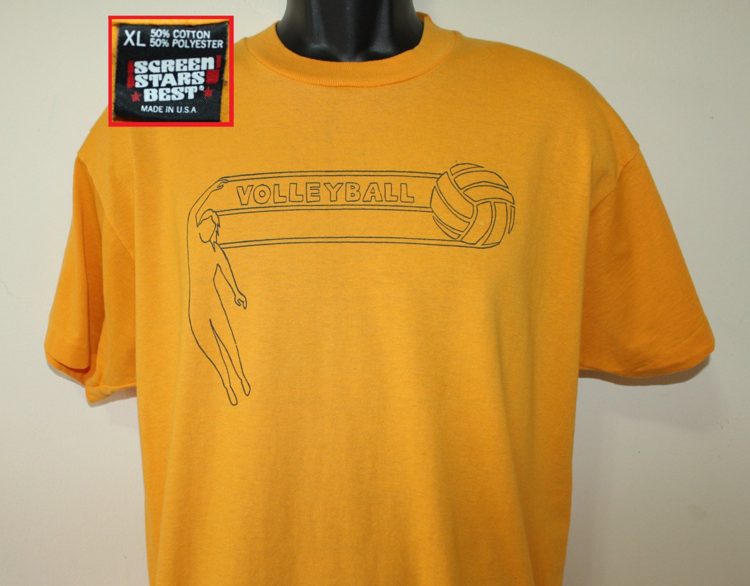 Volleyball vintage t-shirt XL yellow 50/50 Screen Stars Best