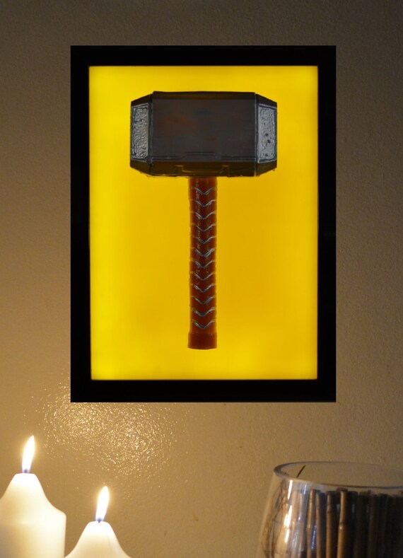 Thors Hammer Mjolnir wax painting led light box by UniqueWaxWorks