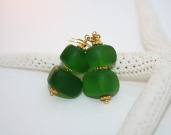 Sea Glass Jewelry Hawaiian Jewelry Hawaii Jewelry Sea Glass Earrings Seaglass Beach Glass Earrings Beach Jewelry Green Earrings Emerald 088