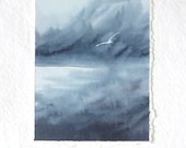 Storm ocean sea and gulls original watercolour painting mini art minature