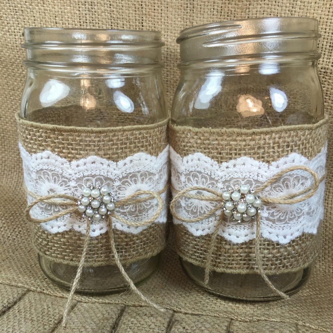 Set Of 3 Burlap Mason Jar Rustic Wedding By ElianasTreasures   Il Fullxfull.766465394 Fe05 