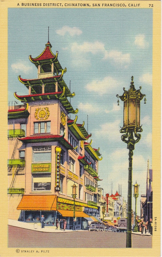 Chinatown Business District 1940s Vintage Postcard San