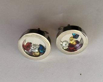 BIRTHSTONE FILLED CUFFLINKS / Father's Day Cuff Links / Personalized cufflinks for Dad or Grandfather / Memory cufflinks / Gift boxed