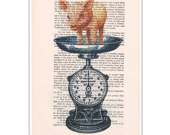 Pig on scale - Coco de Paris- pig illustration, pig poster, pig drawing, pig painting, pig mixed media, pig art, vintage poster, vintage art