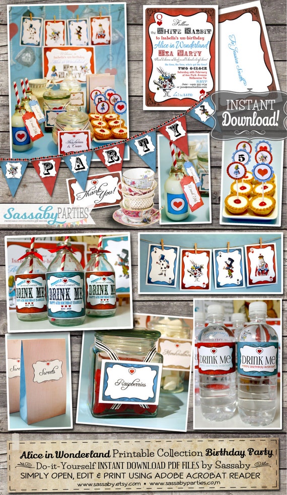Alice in Wonderland Party Collection - INSTANT DOWNLOAD - Birthday Party Invitation and Decorations by Sassaby Parties Il_570xn