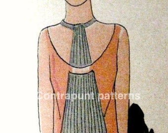 Pleated and scalloped 1920 dress sewing vintage pattern. Could also be made as two pieces: a sleeveless top and a double skirt.
