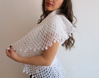 Bridal Bolero Shrug,Wedding Lace Bolero Jacket,White Lace Shrug Bolero,Of White Bridal Shoulders Cover,Crochet Shrug,Wedding Jacket Size S M