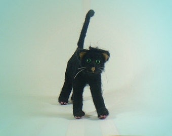 Black Kitty Cat, Needle Felted Soft Sculpture Fiber Art