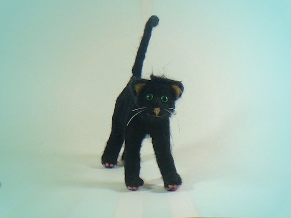 Black Kitty Cat, Needle Felted Soft Sculpture Fiber Art