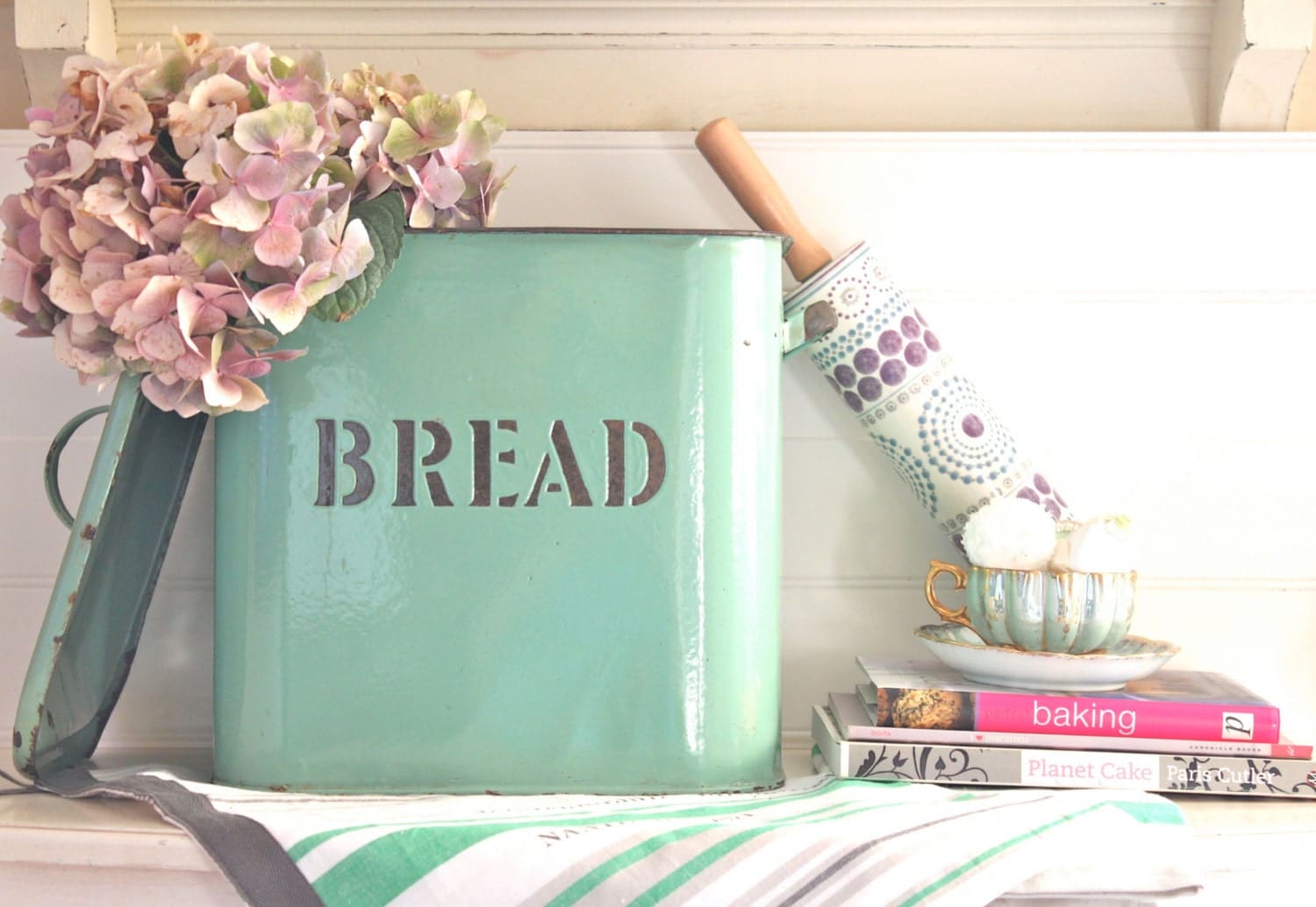 Vintage Enamel Bread Box Mint Green Bread Box English