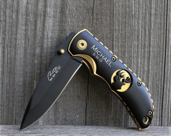 Anniversary gifts for Men, Personalized Knife, Folding Pocket Knife, Hunting Knife, Engraved Pocket Knife, Gift for Husband, Deer Knife