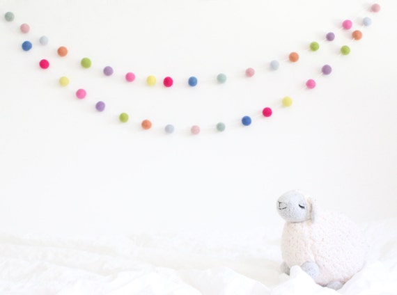 pom pom pastel garland Playroom Mint  Nursery Green Pastel Decor  Garland Pom Pink Girl Pom