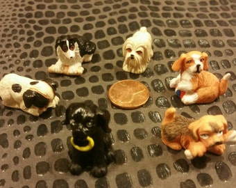 6 Tiny Puppies / Miniature dogs / Floral Craft Supplies / Doll house supplies / Fairie Gardens / Pups / Pets / altered art / Mixed Media