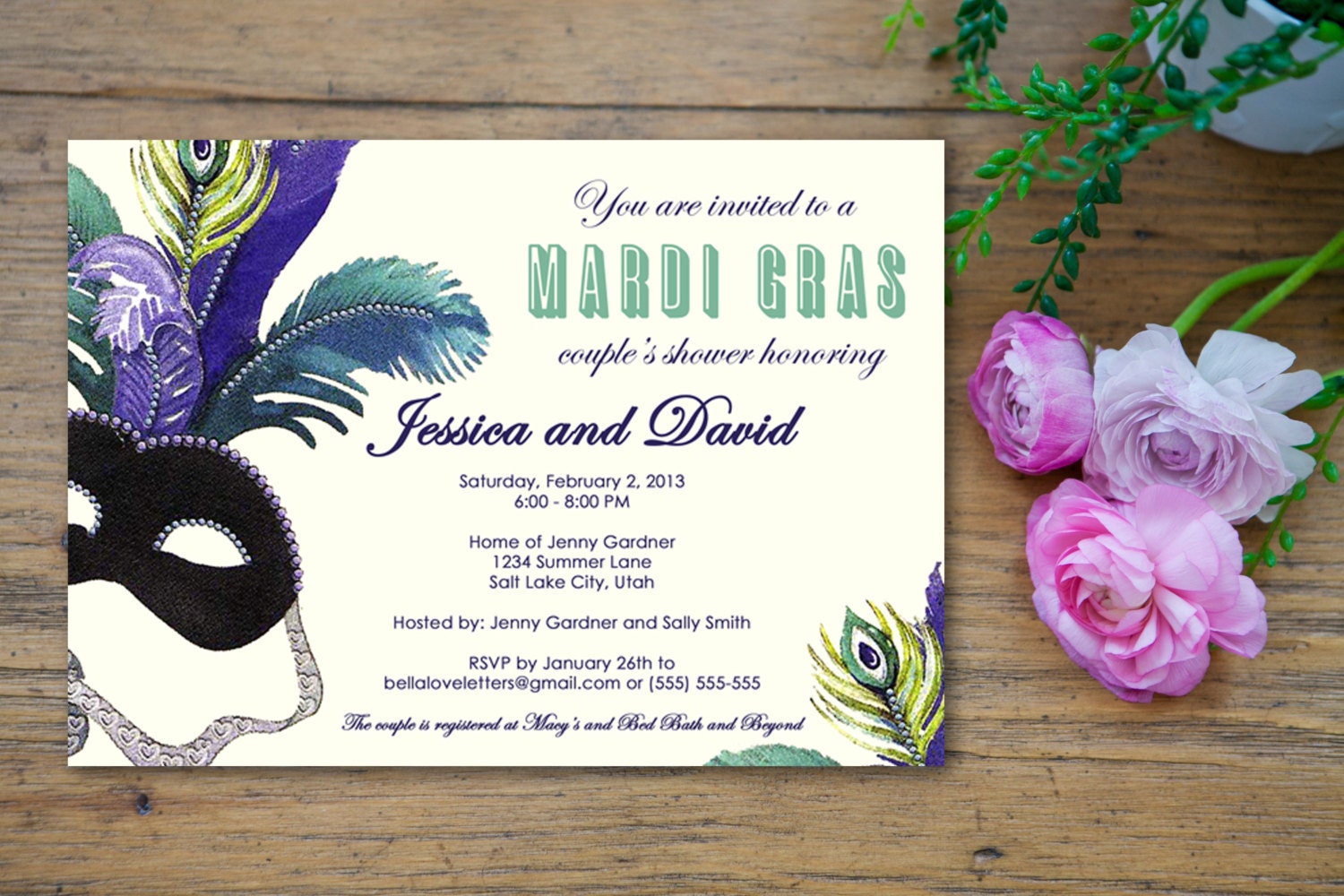 Mardi Gras Wedding Invitations 1