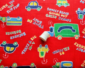 trucks juvenile novelty print vintage cotton fabric -- 42 wide by 1/2 yard