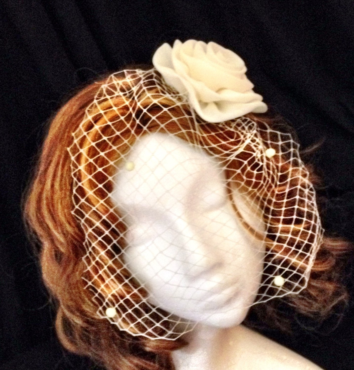 Ivory russian birdcage dotted veil with silk by MAsMadHouse