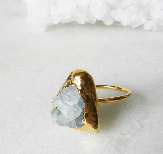 SALE Raw celestite ring Crystal ring Gold ring by jennleeluxe