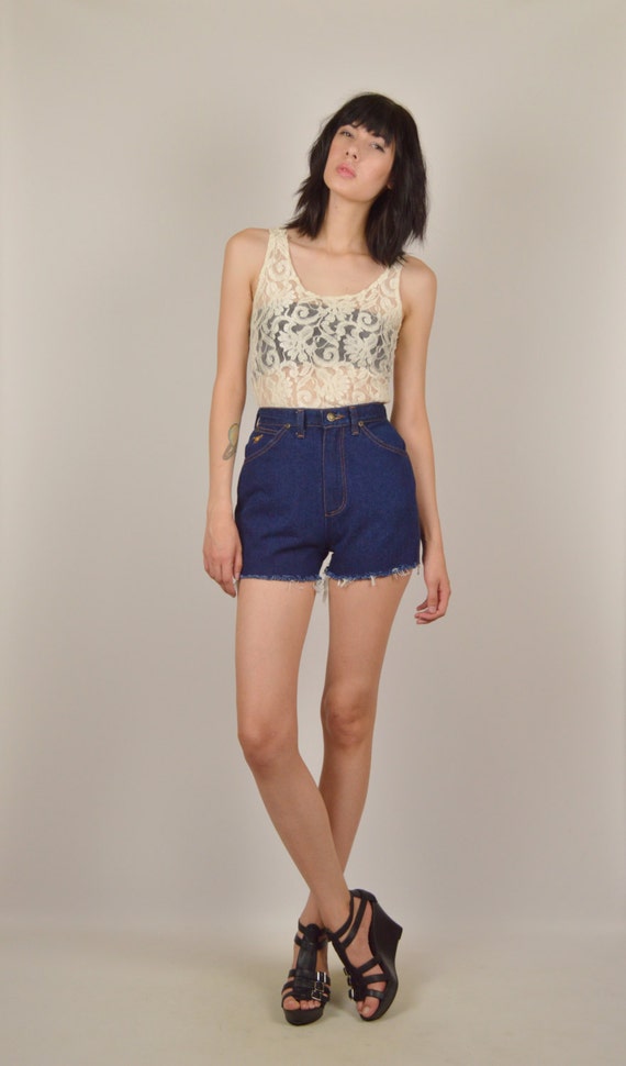 High Waisted Denim Cut Off Shorts by StellarVintique on Etsy