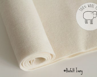Pure wool felt, ivory/ecru/off white 100% wool felt band 20cm by 91cm (9" x 36"), 1 - 1,5mm - Ships from Ireland