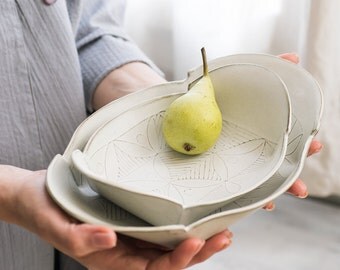 White Ceramic Plate Set, Ceramic Serving platter, Ceramic nesting set, White serving dish,Modern Serving trays,Decorative trays,Housewarming