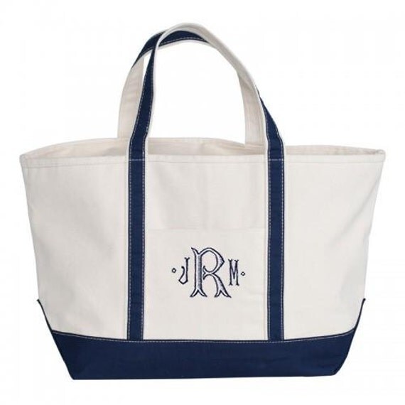 Zipper Tote Bag - Navy Canvas - Monogrammed - LARGE Personalized ...