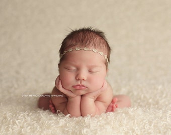 Organic Woven Headband, Baby Photo Prop, Linen Rosebud Halo, Natural Newborn Headband, RTS