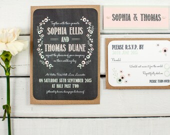 Wedding Invitations - Pastel Floral Chalkboard