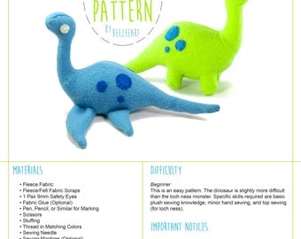 Dinosaur and Loch Ness Monster Stuffed Animal Plush Toy Sewing Pattern