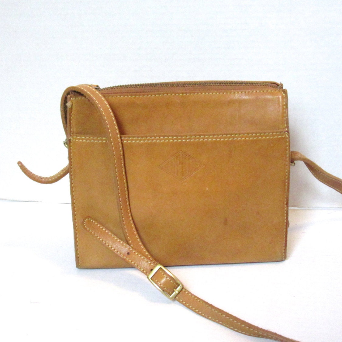 Vintage 80s ESPRIT Bag/ Crossbody/ Distressed Tan Leather