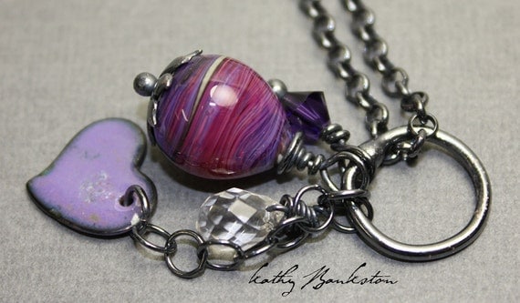 Purple Charm Necklace, Charm Necklace, Sterling Silver Charm Necklace, Lampwork Charm Necklace, Beaded Charm Necklace, Kathy Bankston