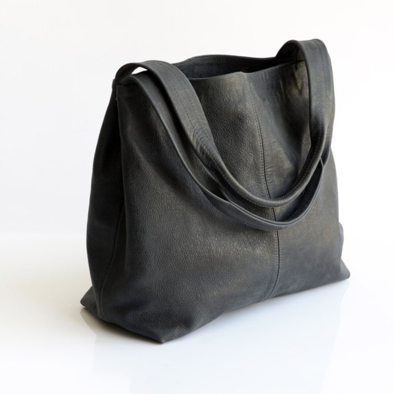 SALE Charcoal grey leather bag Soft leather bag by maykobags