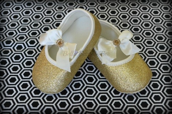 GOLD Baby Girl Crib Shoes Mary Jane Shoes by BellaBumbleBee