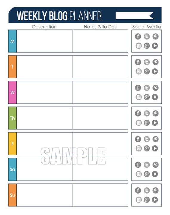 Weekly Blog Planning Worksheet Editable Printable Blog