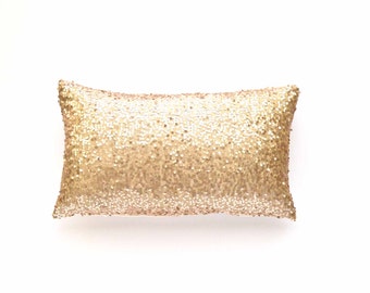 Sequin Lumbar Pillow Cover - Champagne Sequin - 12" x 20" - Throw Pillow, Decorative Gold Pillow, Lumbar Throw Pillow